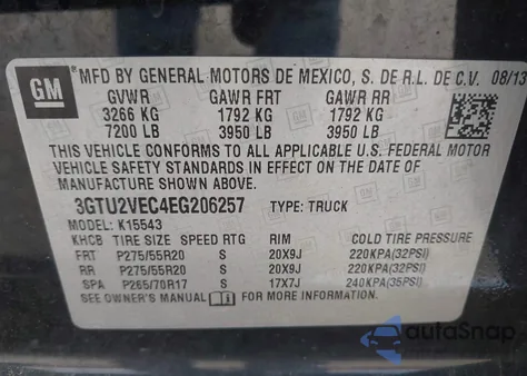 2014 GMC Sierra 1500 Slt from USA, damaged, VIN 3GTU2VEC4EG206257